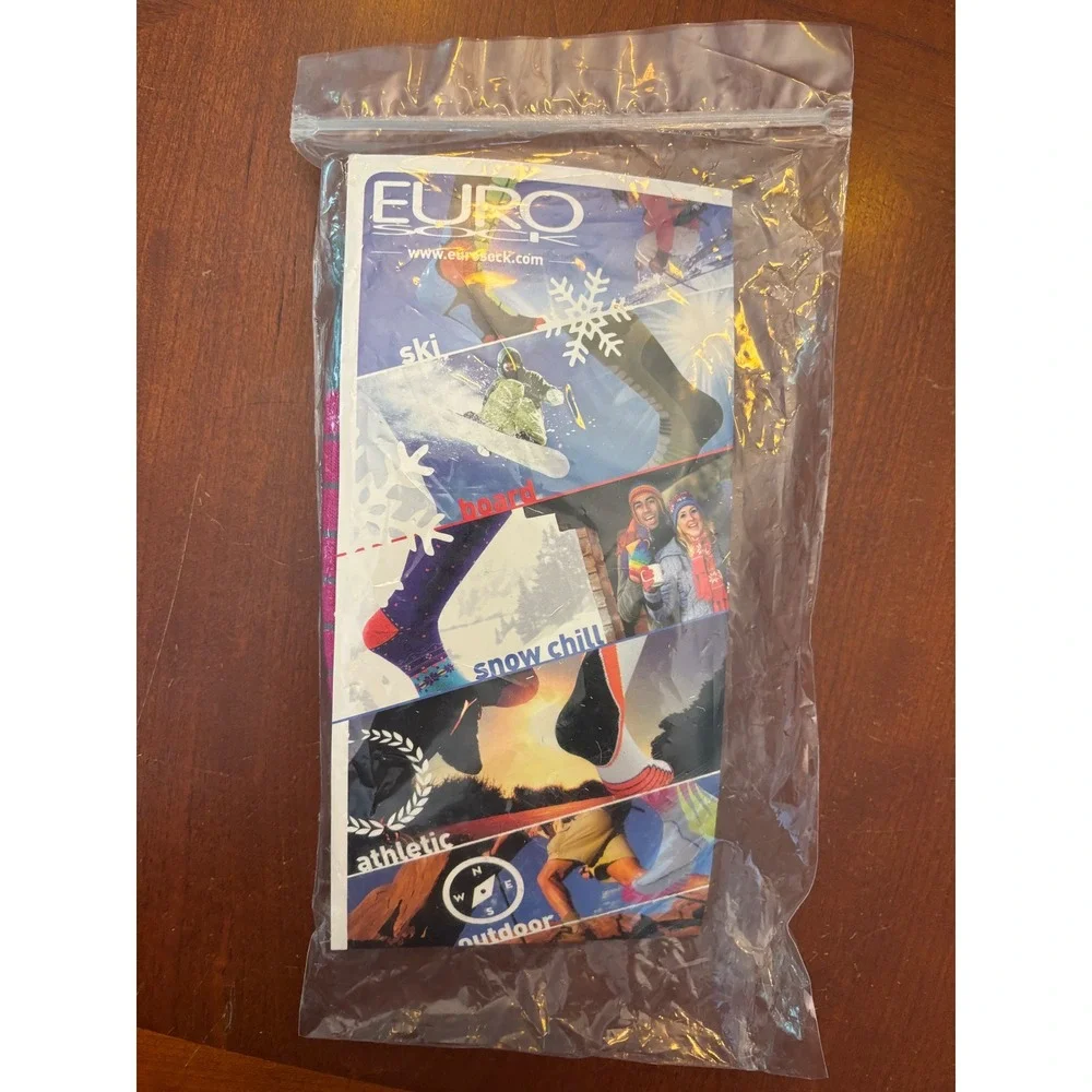 EURO Women's Sweet Silver Ski Socks Gray Pink Size Small New NWT Winter Athletic